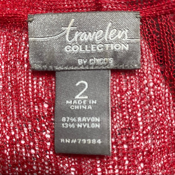 Chico’s Travelers Red Open Weave Cardigan 12 - 14 - Picture 2 of 5